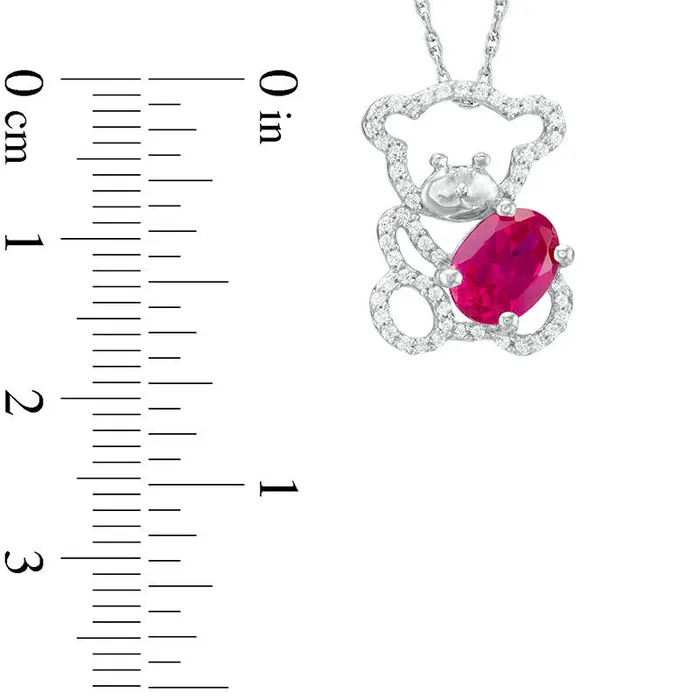 Goldia Necklaces Oval LabCreated Ruby and 02 CT TW Diamond Teddy Bear Pendant in Sterling Silver Goldia Necklaces Oval LabCreated Ruby and 02 CT TW Diamond Teddy Bear Pendant in Sterling Silver