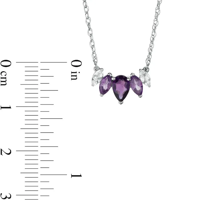 Goldia Necklaces PearShaped and Marquise Amethyst and White LabCreated Sapphire Graduated Five Stone Curved Necklace in Sterling Silver