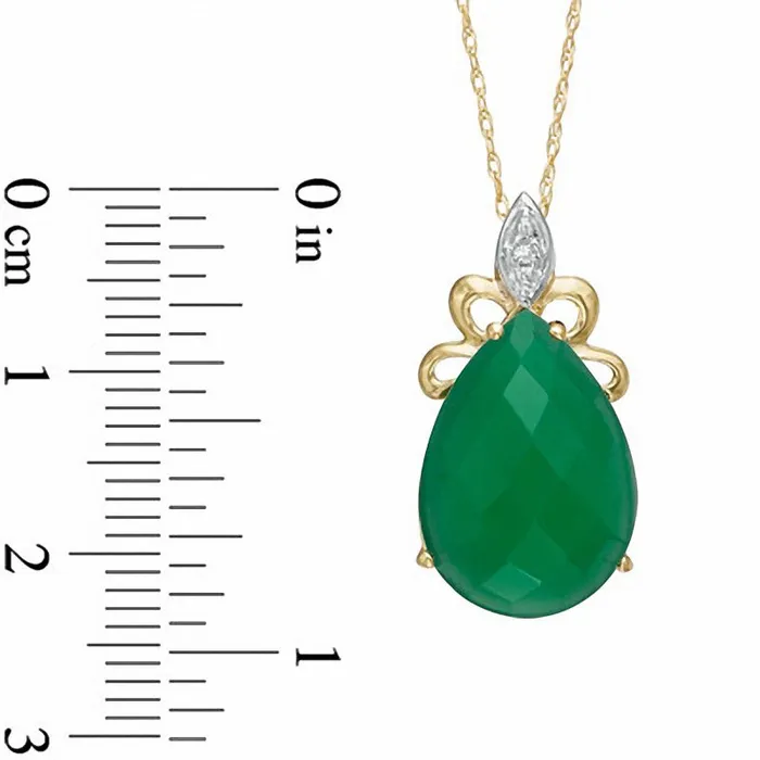 Goldia Necklaces PearShaped Green Chalcedony and Natural Diamond Accent Pendant in 10K Yellow Gold