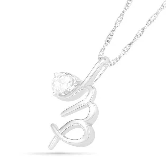 Goldia Necklaces PearShaped White LabCreated Sapphire Virgo Zodiac Sign Pendant in Sterling Silver
