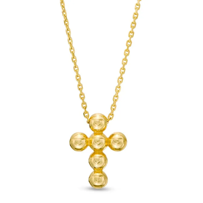 Goldia Necklaces Small Bead Cross Necklace in 14K Gold