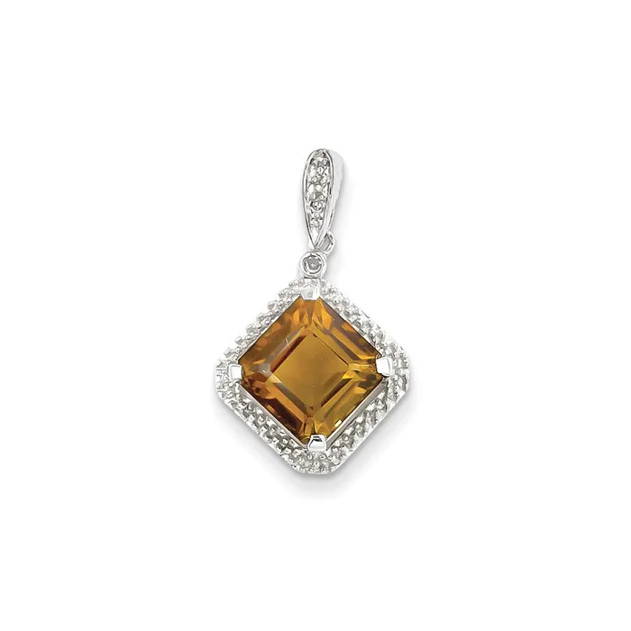 Goldia Necklaces Sterling Silver Diamond u0026 Whiskey Quartz Pendant