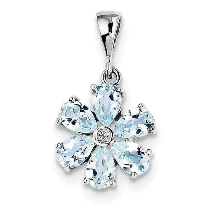 Goldia Necklaces Sterling Silver Rhodium Aqua u0026 Diamond Flower Pendant