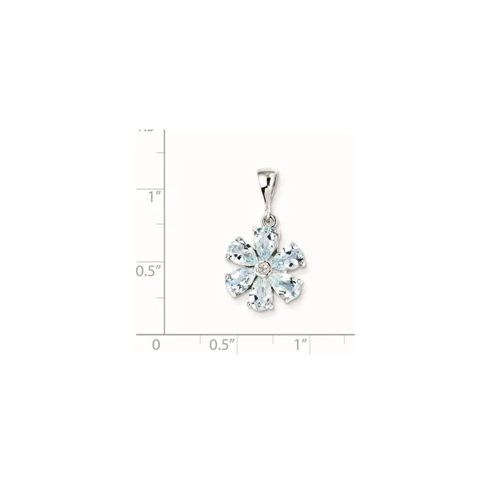 Goldia Necklaces Sterling Silver Rhodium Aqua u0026 Diamond Flower Pendant