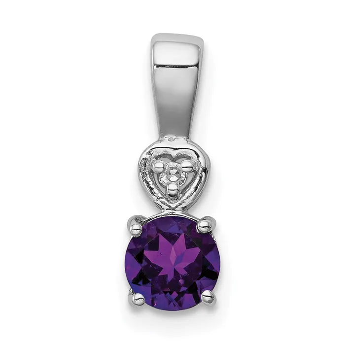 Goldia Necklaces Sterling Silver Rhodium Plated Diamond u0026 Amethyst Round Pendant