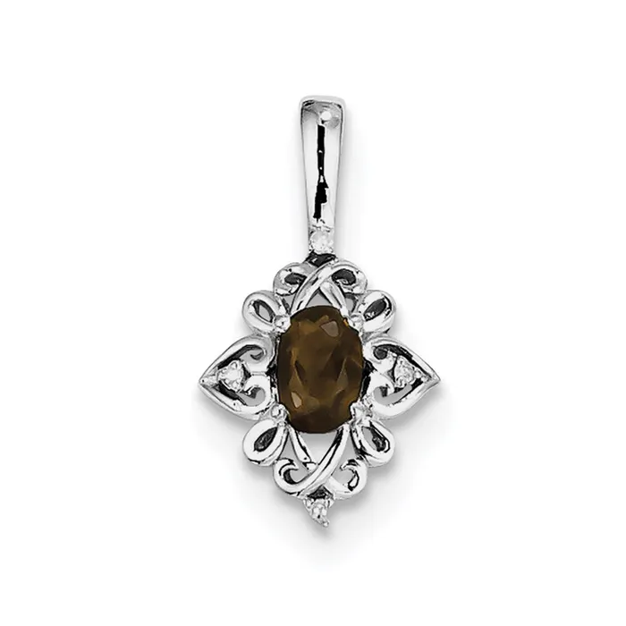 Goldia Necklaces Sterling Silver Rhodiumplated Smoky Quartz Diamond Pendant