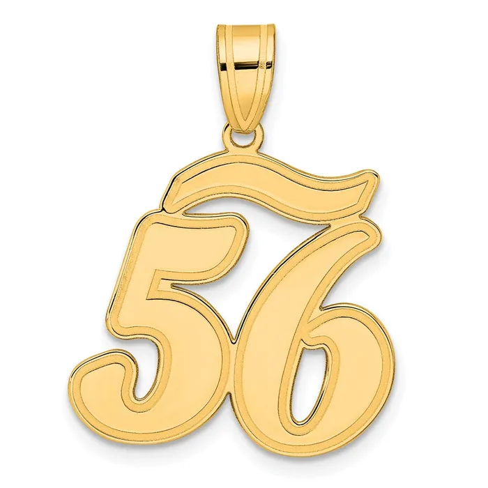 Goldia PreStyled Sets 14k Yellow Gold Brushed Border Script Number 56 Pendant