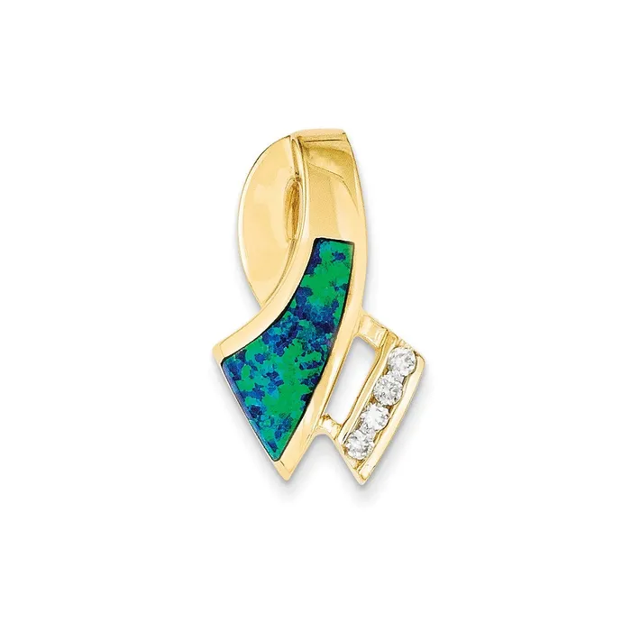 Goldia PreStyled Sets 14k Yellow Gold Simulated Opal u0026 Diamond Omega Slide Pendant