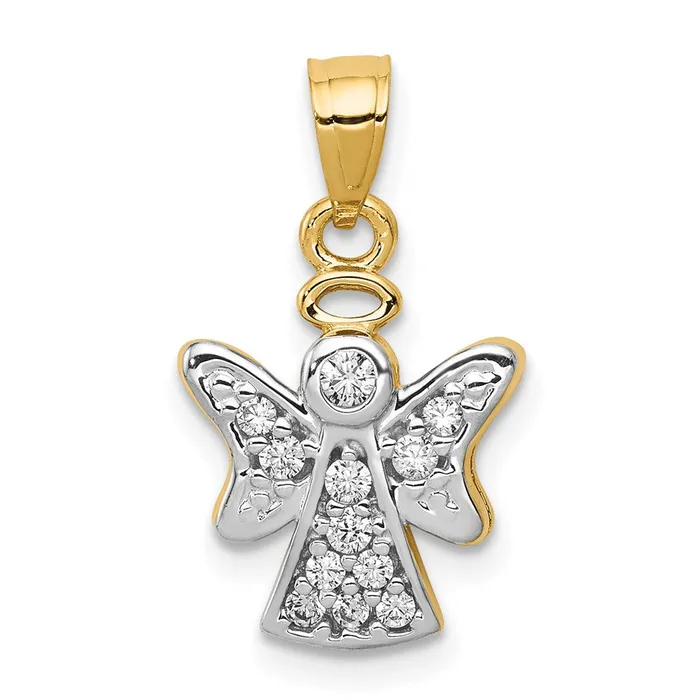Goldia PreStyled Sets 14k Yellow Rhodium Gold CZ wRhodium Angel Pendant