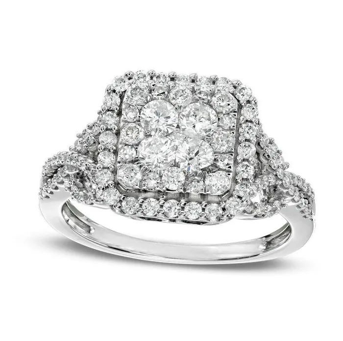 Goldia Previously Owned 10 CT TW Composite Natural Diamond Frame Ring in Solid 10K White Gold Rings