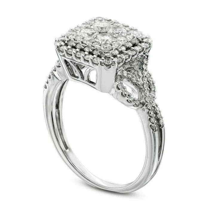 Goldia Previously Owned 10 CT TW Composite Natural Diamond Frame Ring in Solid 10K White Gold Rings