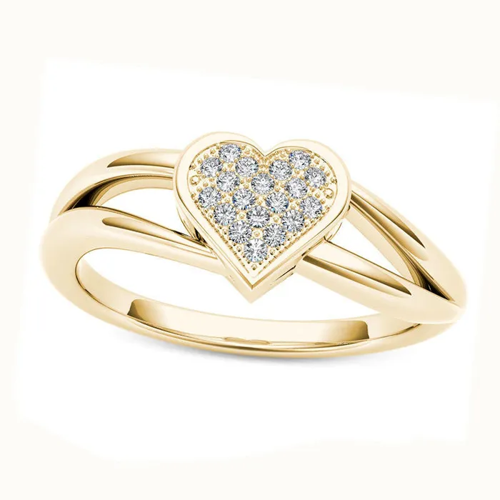 Goldia Rings 005 CT TW Natural Diamond Heart Promise Ring in Solid 10K Yellow Gold