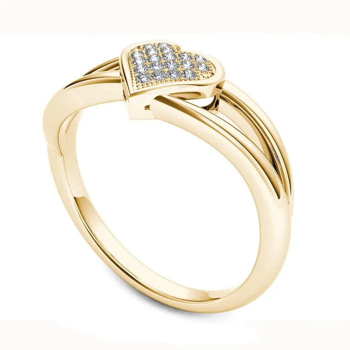 Goldia Rings 005 CT TW Natural Diamond Heart Promise Ring in Solid 10K Yellow Gold
