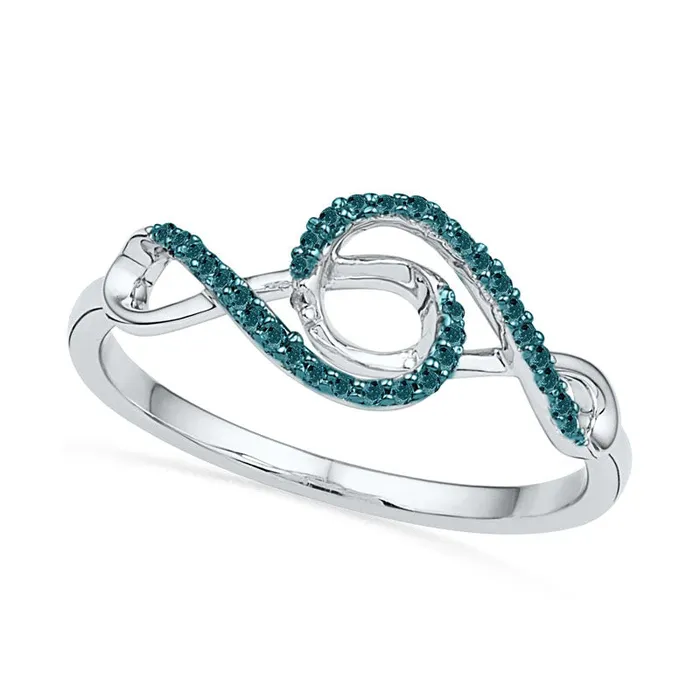 Goldia Rings 010 CT TW Enhanced Blue Natural Diamond Double Infinity Ring in Sterling Silver
