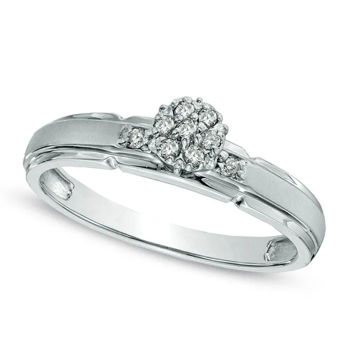 Goldia Rings 010 CT TW Natural Diamond Cluster Satin Engagement Ring in Solid 10K White Gold