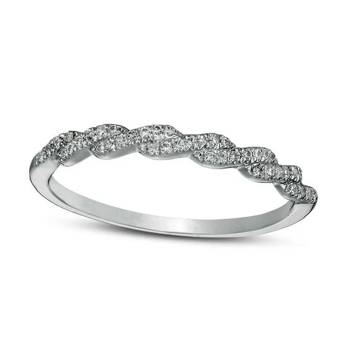 Goldia Rings 010 CT TW Natural Diamond Twist Anniversary Band in Solid 10K White Gold