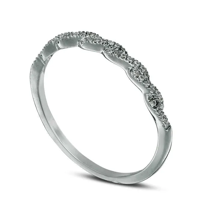 Goldia Rings 010 CT TW Natural Diamond Twist Anniversary Band in Solid 10K White Gold