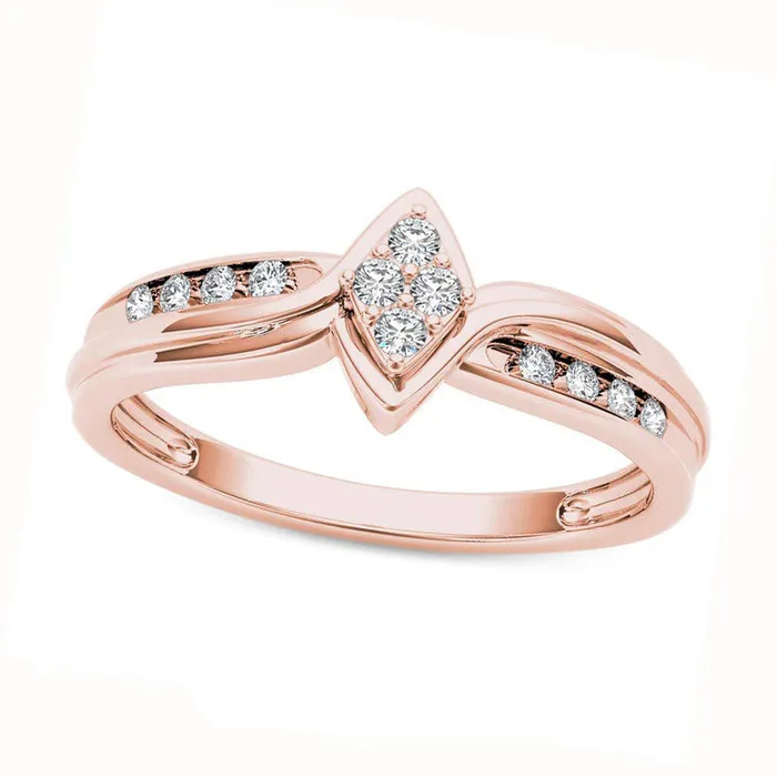 Goldia Rings 010 CT TW Quad Natural Diamond Marquise Bypass Ring in Solid 10K Rose Gold