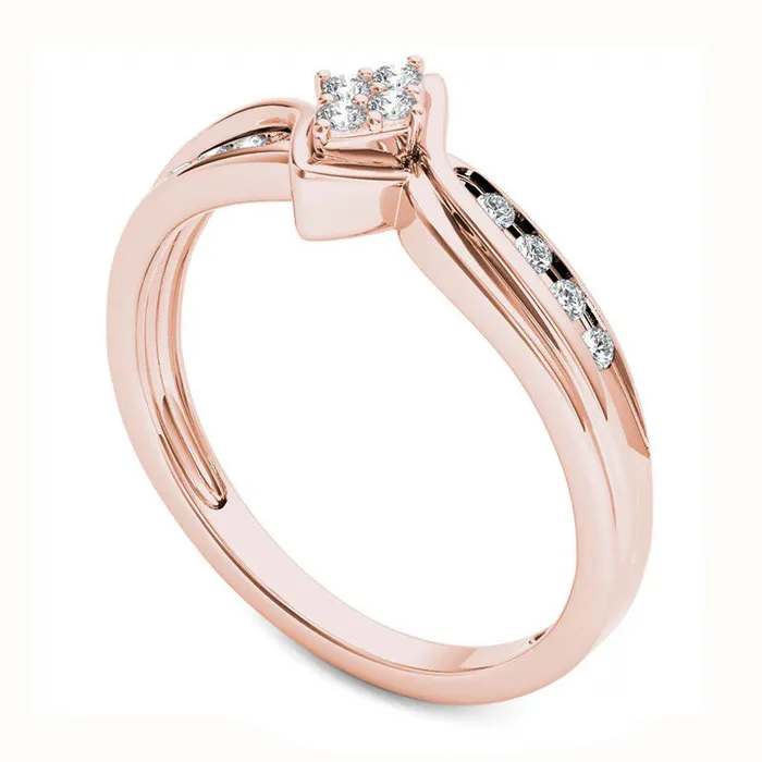 Goldia Rings 010 CT TW Quad Natural Diamond Marquise Bypass Ring in Solid 10K Rose Gold