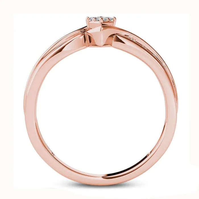Goldia Rings 010 CT TW Quad Natural Diamond Marquise Bypass Ring in Solid 10K Rose Gold