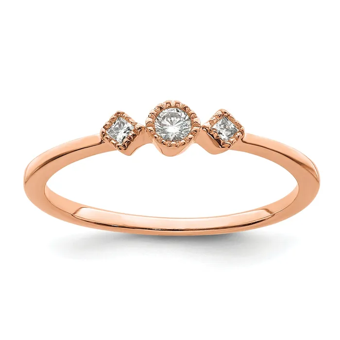 Goldia Rings 010ct CZ Solid Real 14k Rose Polish Petite Beaded Edge RoundPrincess Comp Dia Ring