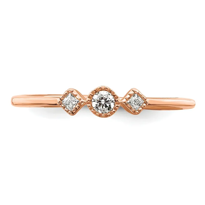 Goldia Rings 010ct CZ Solid Real 14k Rose Polish Petite Beaded Edge RoundPrincess Comp Dia Ring