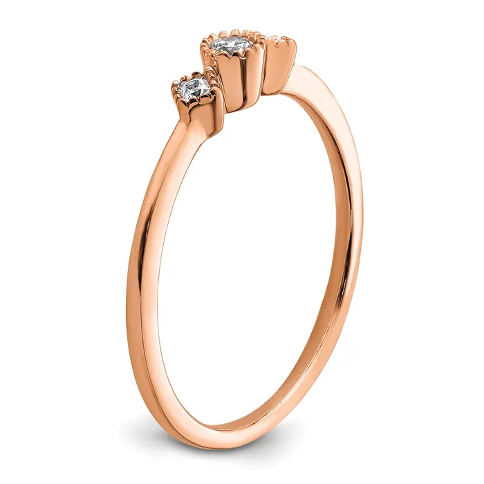 Goldia Rings 010ct CZ Solid Real 14k Rose Polish Petite Beaded Edge RoundPrincess Comp Dia Ring