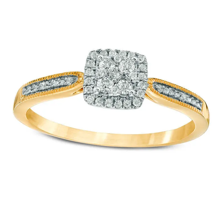 Goldia Rings 017 CT TW Composite Natural Diamond Antique VintageStyle Cushion Frame Promise Ring in Solid 10K Yellow Gold