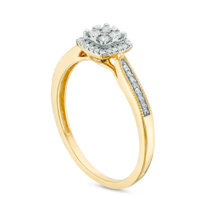 Goldia Rings 017 CT TW Composite Natural Diamond Antique VintageStyle Cushion Frame Promise Ring in Solid 10K Yellow Gold
