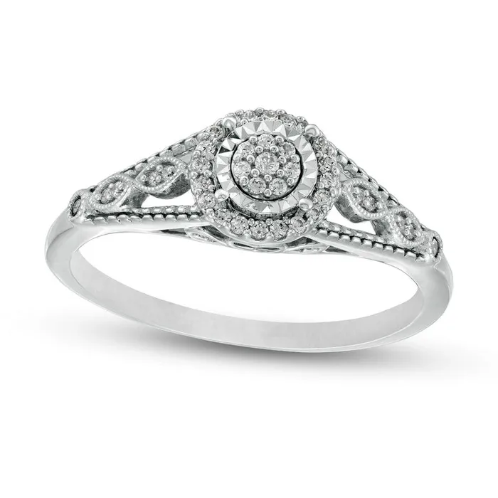 Goldia Rings 017 CT TW Composite Natural Diamond Frame Antique VintageStyle Promise Ring in Sterling Silver