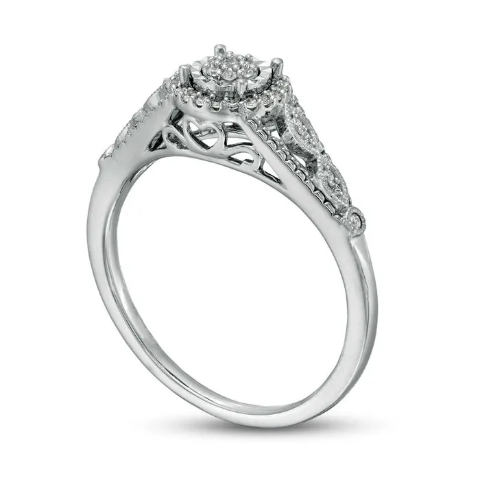 Goldia Rings 017 CT TW Composite Natural Diamond Frame Antique VintageStyle Promise Ring in Sterling Silver