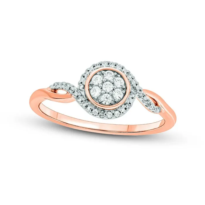 Goldia Rings 017 CT TW Composite Natural Diamond Frame Split Shank Promise Ring in Sterling Silver with Solid 14K Rose Gold Plate