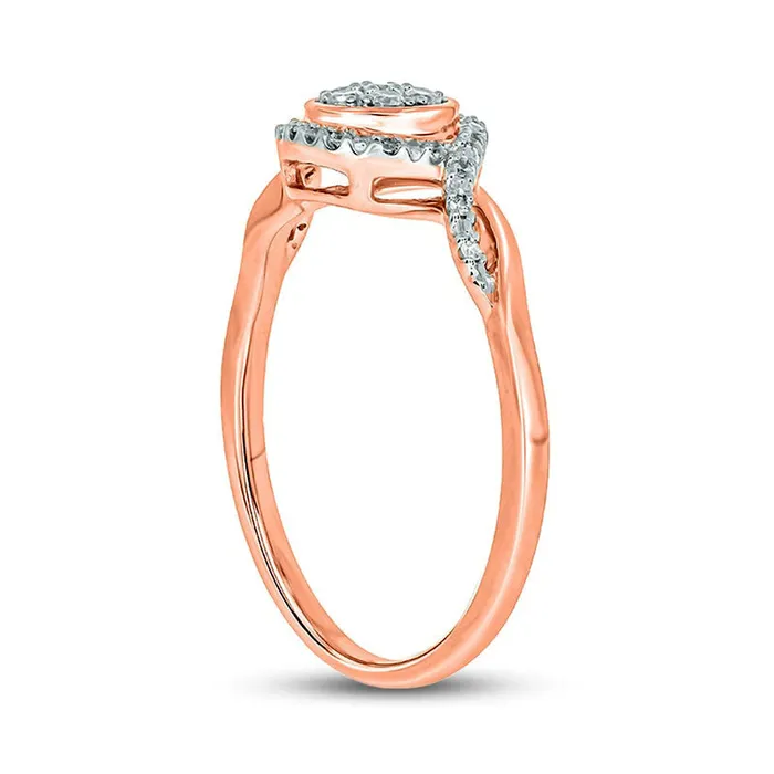 Goldia Rings 017 CT TW Composite Natural Diamond Frame Split Shank Promise Ring in Sterling Silver with Solid 14K Rose Gold Plate