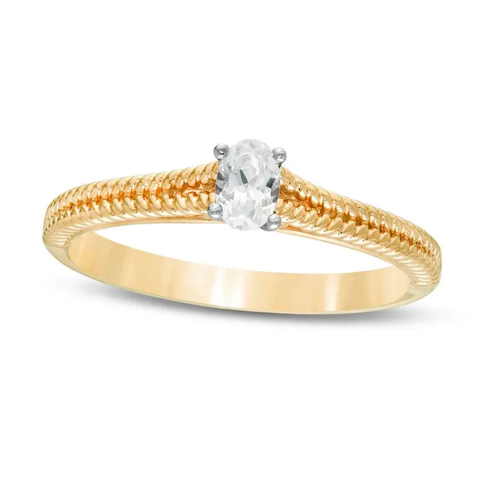 Goldia Rings 020 CT Oval Natural Clarity Enhanced Diamond Solitaire Ribbed Shank Promise Ring in Solid 14K Gold