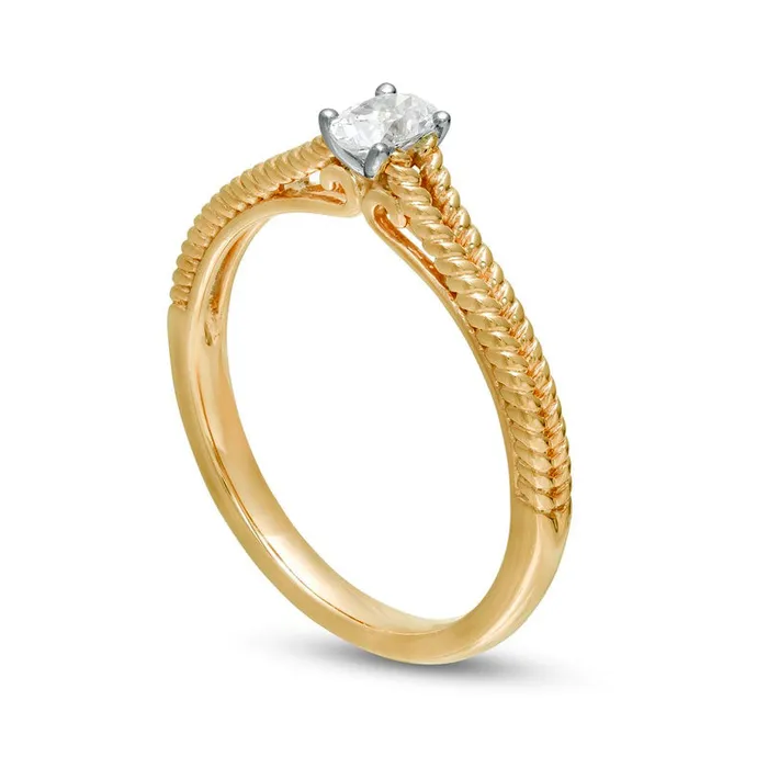 Goldia Rings 020 CT Oval Natural Clarity Enhanced Diamond Solitaire Ribbed Shank Promise Ring in Solid 14K Gold