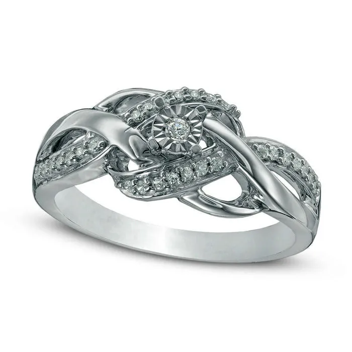 Goldia Rings 020 CT TW Natural Diamond Woven Promise Ring in Sterling Silver