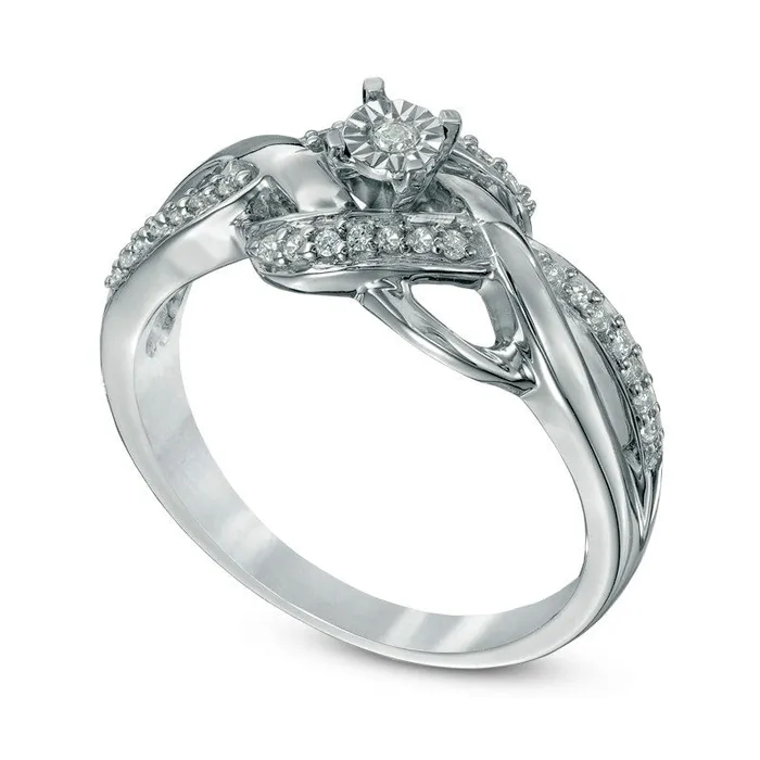 Goldia Rings 020 CT TW Natural Diamond Woven Promise Ring in Sterling Silver