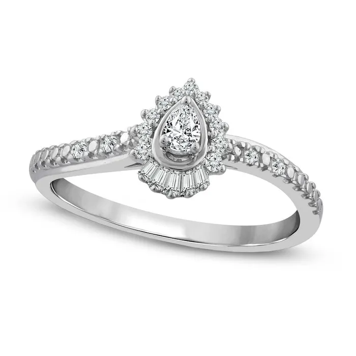 Goldia Rings 020 CT TW PearShaped Natural Diamond Shadow Frame Promise Ring in Solid 10K White Gold
