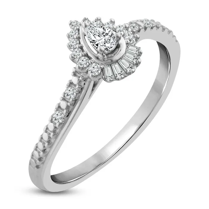 Goldia Rings 020 CT TW PearShaped Natural Diamond Shadow Frame Promise Ring in Solid 10K White Gold
