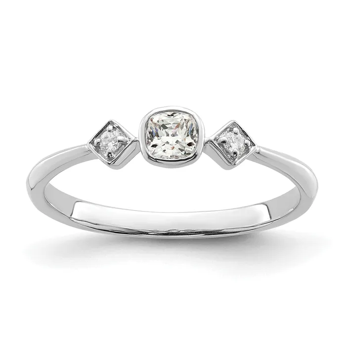 Goldia Rings 024ct CZ Solid Real 14k White Gold Polish Petite Cushion Complete Dia Ring
