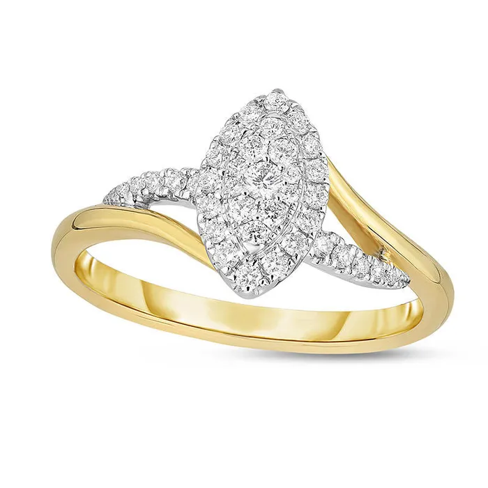 Goldia Rings 025 CT TW Composite Natural Diamond Marquise Frame Bypass Promise Ring in Solid 10K TwoTone Gold