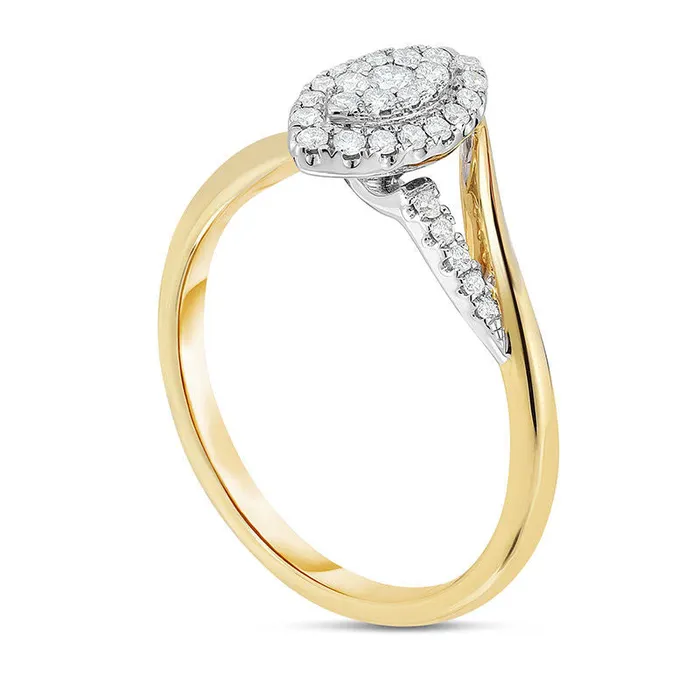 Goldia Rings 025 CT TW Composite Natural Diamond Marquise Frame Bypass Promise Ring in Solid 10K TwoTone Gold