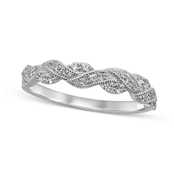 Goldia Rings 025 CT TW Natural Diamond Braided Antique VintageStyle Anniversary Band in Solid 10K White Gold