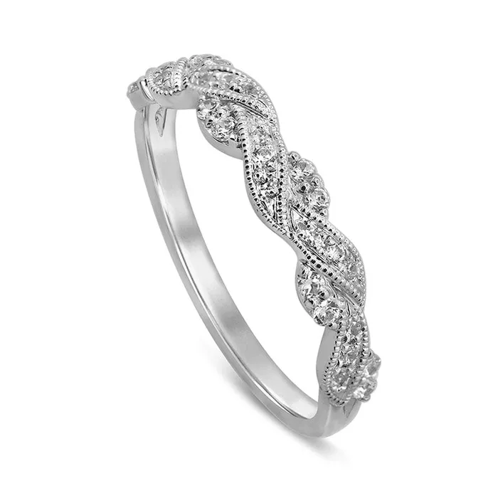 Goldia Rings 025 CT TW Natural Diamond Braided Antique VintageStyle Anniversary Band in Solid 10K White Gold
