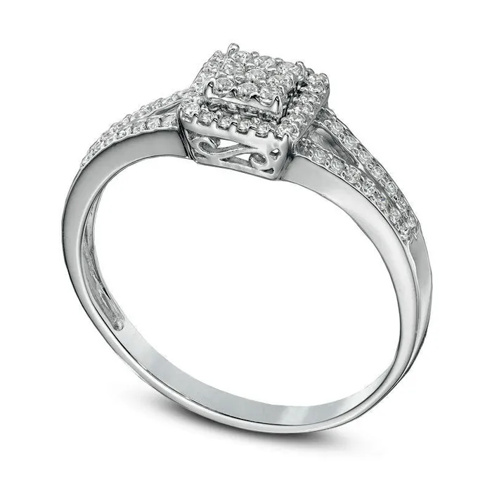 Goldia Rings 025 CT TW Natural Diamond Composite Square Frame Split Shank Promise Ring in Sterling Silver
