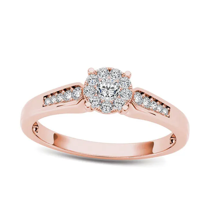 Goldia Rings 025 CT TW Natural Diamond Framed Promise Ring in Solid 14K Rose Gold