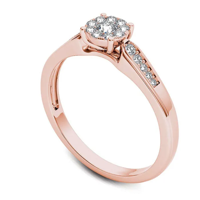 Goldia Rings 025 CT TW Natural Diamond Framed Promise Ring in Solid 14K Rose Gold