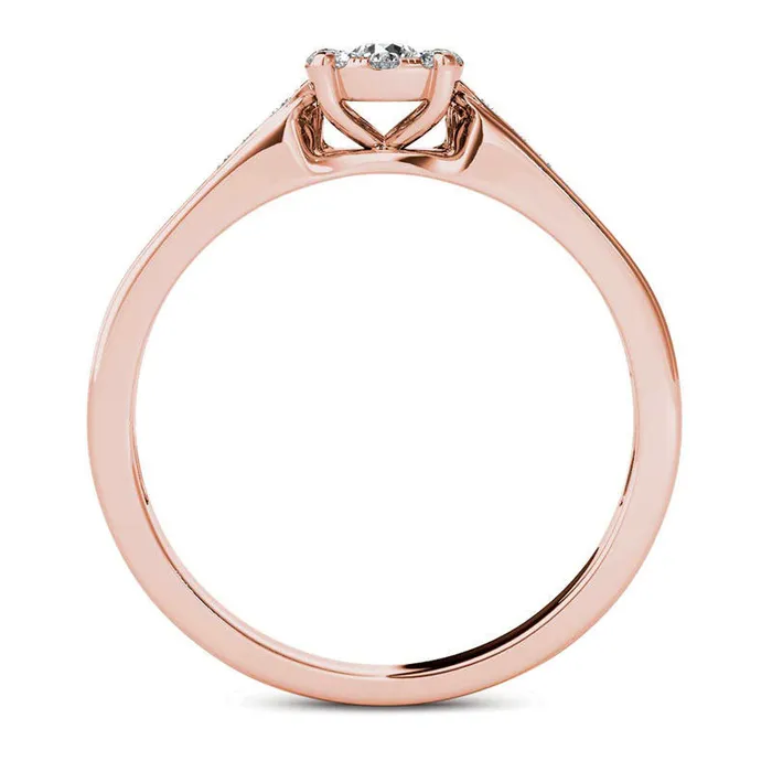 Goldia Rings 025 CT TW Natural Diamond Framed Promise Ring in Solid 14K Rose Gold