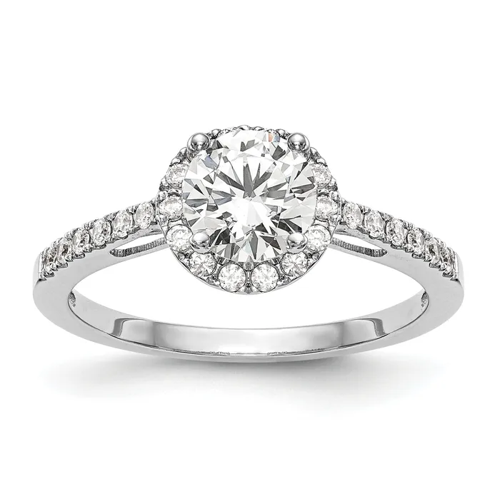 Goldia Rings 025ct CZ Solid Real 14K White Gold Round Halo Engagement Ring