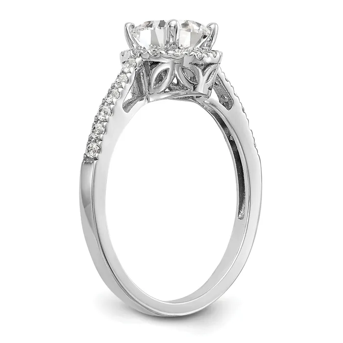 Goldia Rings 025ct CZ Solid Real 14K White Gold Round Halo Engagement Ring
